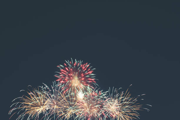 istock Brightly colorful fireworks in the evening sky background 1193316417