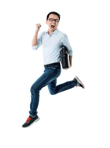 istock Businessman running with briefcase on white background 1193317674