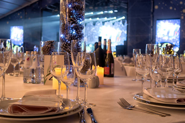 istock Christmas And New Year Holiday Table Setting with Champagne. 1193320621