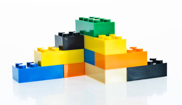 istock Stairs made of plastic blocks on white background 1193322339