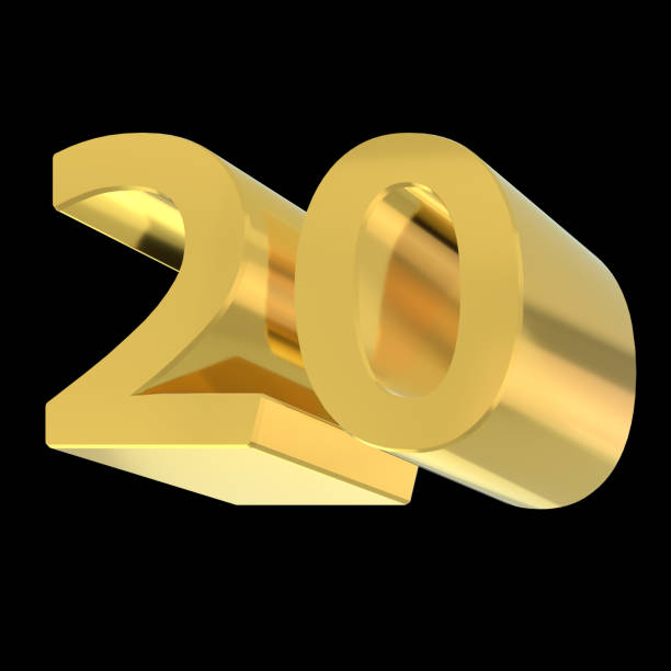 istock Gold metal number 20. Volumetric Arabic digit extruded down to the right. 3D render. 1193325367