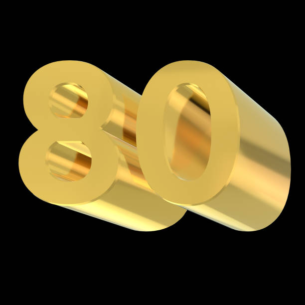 istock Gold metal number 80. Volumetric Arabic digit extruded down to the right. 3D render. 1193325412