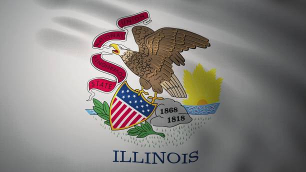 Realistic waving flag of Illinois. 3d rendering