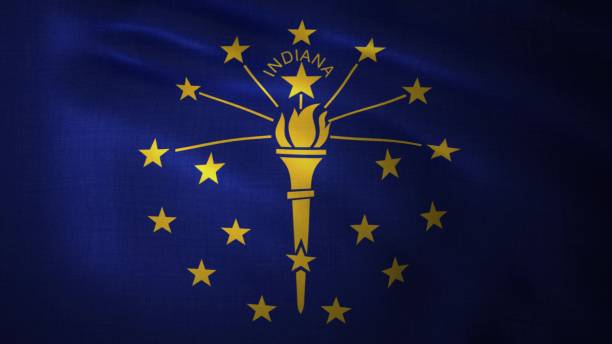 Realistic waving flag of Indiana. 3d rendering