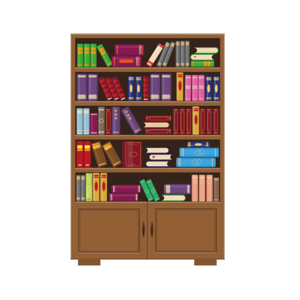 istock Brown wooden bookcase with books. Vector illustration for library, education or bookstore concept. 1193328011