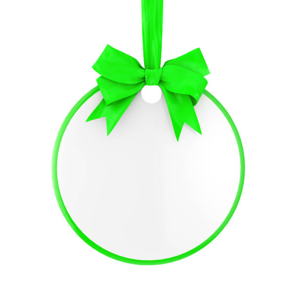 istock Blank Circle Sale Tag with Green Ribbon and Bow. 3d Rendering 1193339251