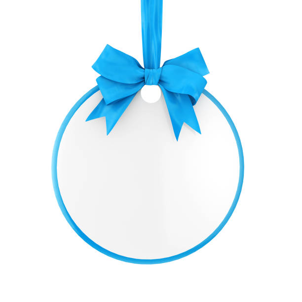 istock Blank Circle Sale Tag with Blue Ribbon and Bow. 3d Rendering 1193339257