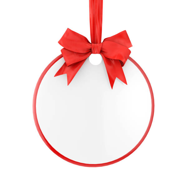 istock Blank Circle Sale Tag with Red Ribbon and Bow. 3d Rendering 1193339264