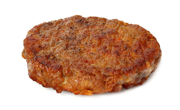 istock freshly grilled burger meat isolated on white background. top view 1193339954