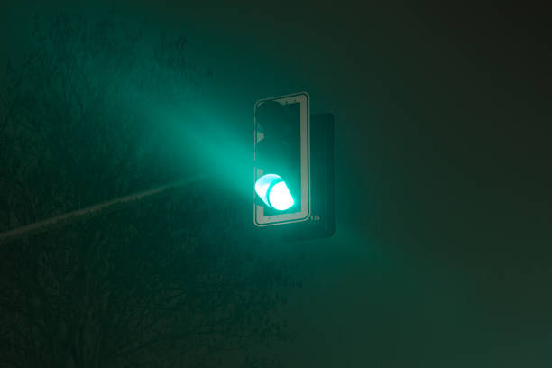 grüne ampel in der nacht - green light stock-fotos und bilder