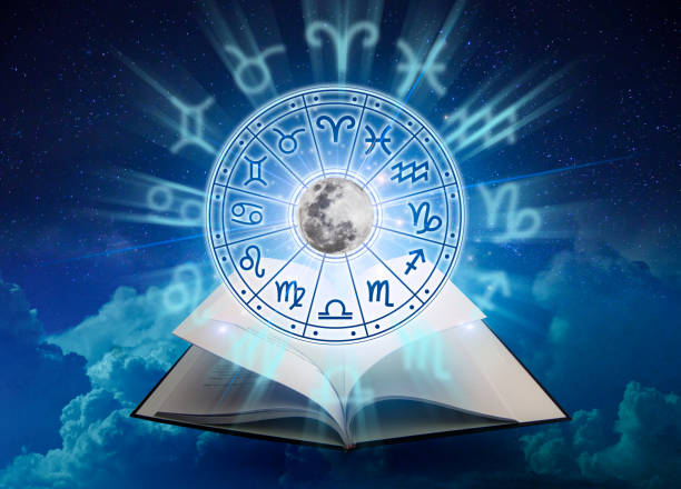 Zodiac signs inside of horoscope circle. Astrology in the sky with many stars and moons  astrology and horoscopes concept Zodiac signs inside of horoscope circle. Astrology in the sky with many stars and moons  astrology and horoscopes concept capricorn photos stock pictures, royalty-free photos & images