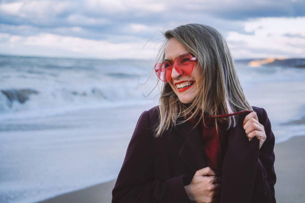 Girl on the winter seashore