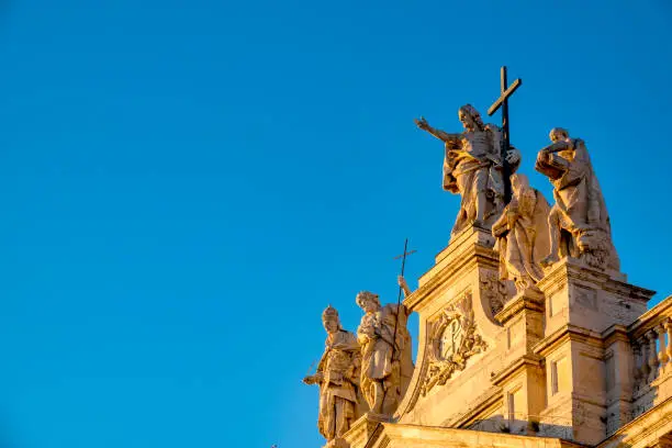 Statues on the facade of San Giovanni in Laterano, Rome, Italy