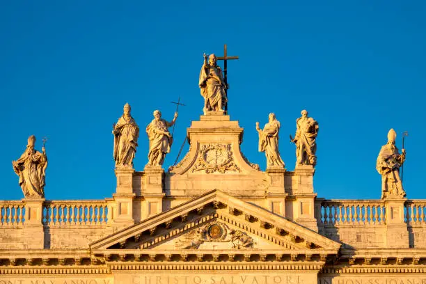 Statues on the facade of San Giovanni in Laterano, Rome, Italy