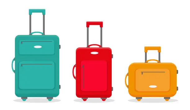 Vector illustration of Three travel suitcases isolated on the white background. Vector illustration.