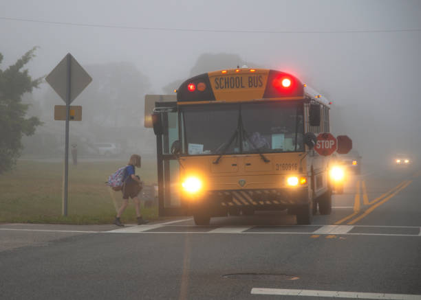 School bus-fog. A school bus is stopped with lights flashing in the morning fog. A student is about to board the bus. Traffic waits.
Melbourne, Florida
12/11/2019 robertmichaud stock pictures, royalty-free photos & images