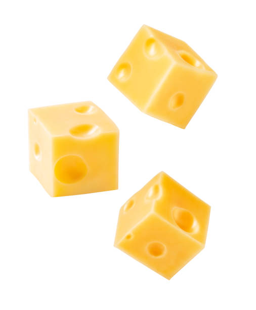 istock Set of fly cheese cubes isolated on white background. 1193353649