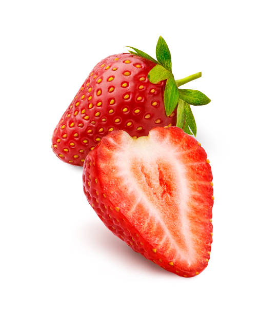 istock Whole beautiful strawberry and half strawberry isolated on white background. 1193353972