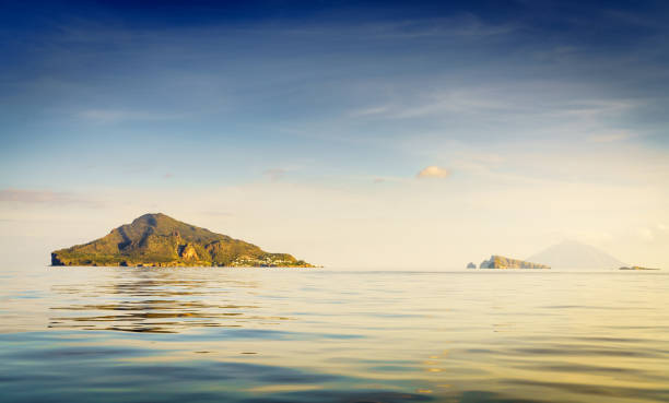 Cala Junco - small bay of Panarea - one of Aeolian Islands near Sicily (Italy). Lipari and Salina islands visible on the horizon.