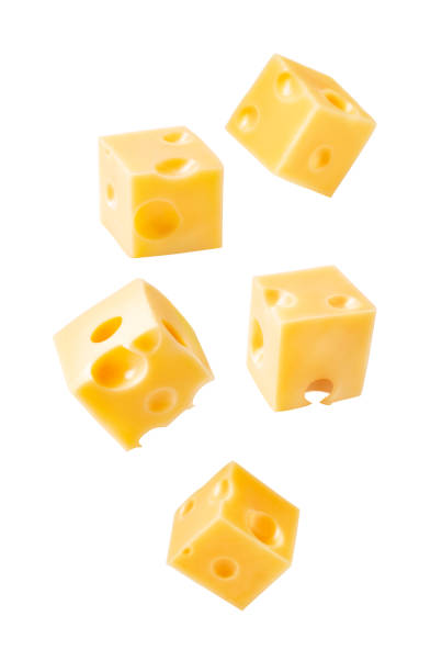 istock Set of fly cheese cubes isolated on white background. 1193355494