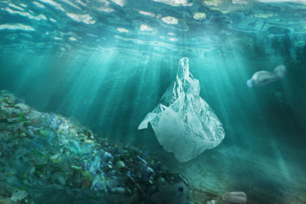 istock Plastic pollution in ocean environmental problem. Plastic bags and bottles pollute sea. Underwater trash. 1193356700