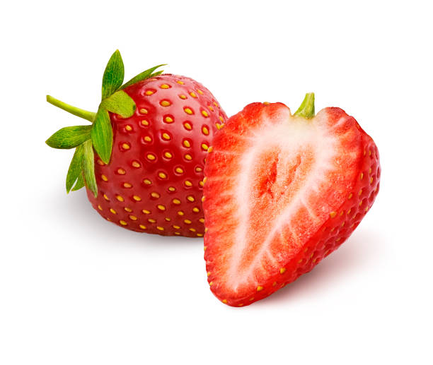 istock Whole beautiful strawberry and half strawberry isolated on white background. 1193356813