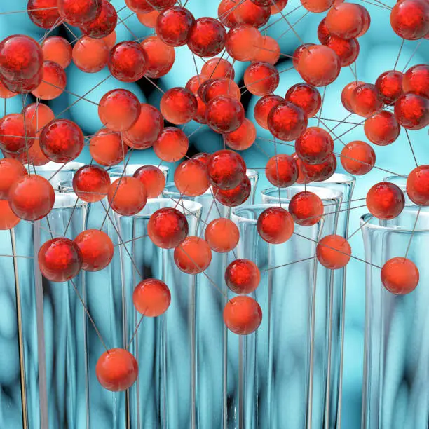Red Molecules  in the laboratory - 3d rendered illustration