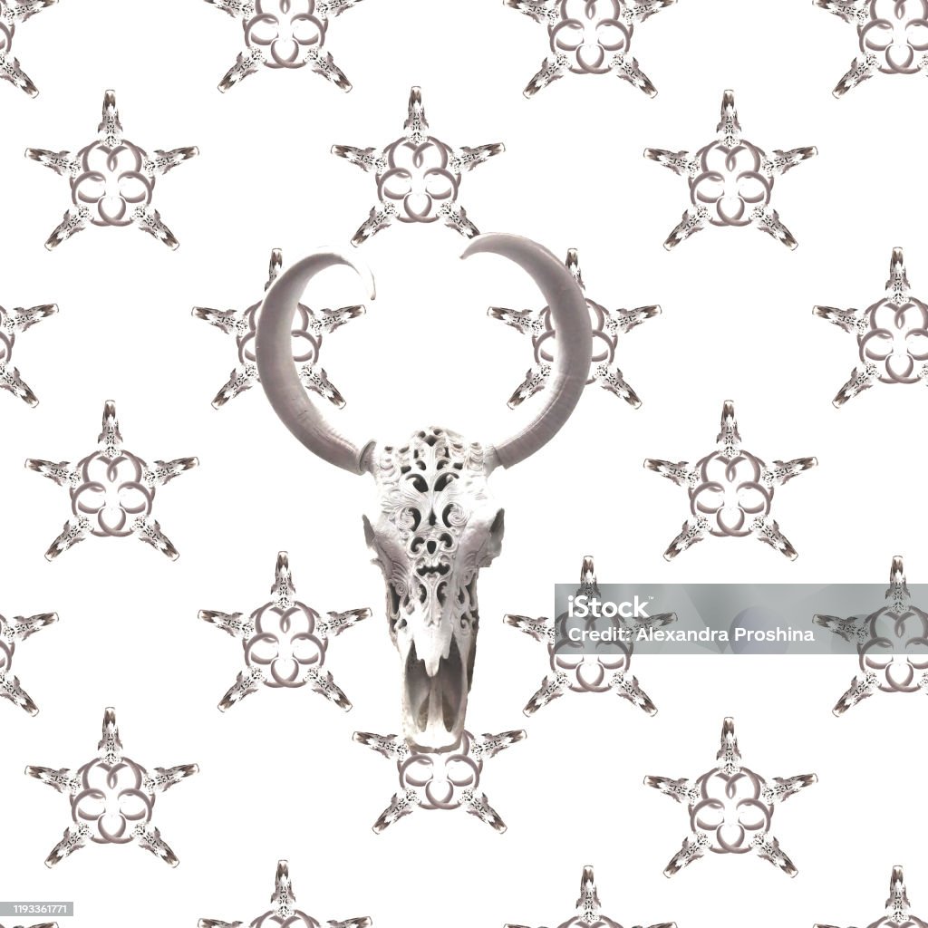 Bull Skull Pattern Seamless Pattern With Skulls Of Bulls Ornamental Skulls On White ...