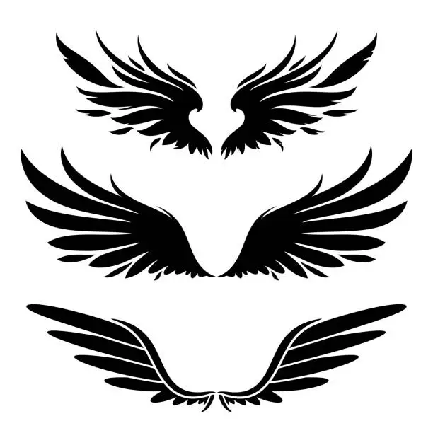 Vector illustration of wings silhouette design elements