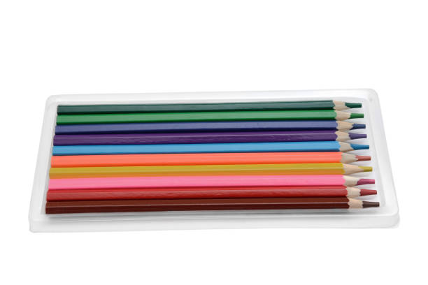 istock Set of colored pencils in packing on white background 1193364827