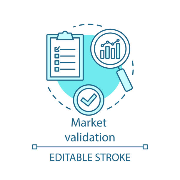 Market validation concept icon Market validation concept icon. Interview with target audience. Company development plan. Marketing research idea thin line illustration. Vector isolated outline drawing. Editable stroke general manager stock illustrations