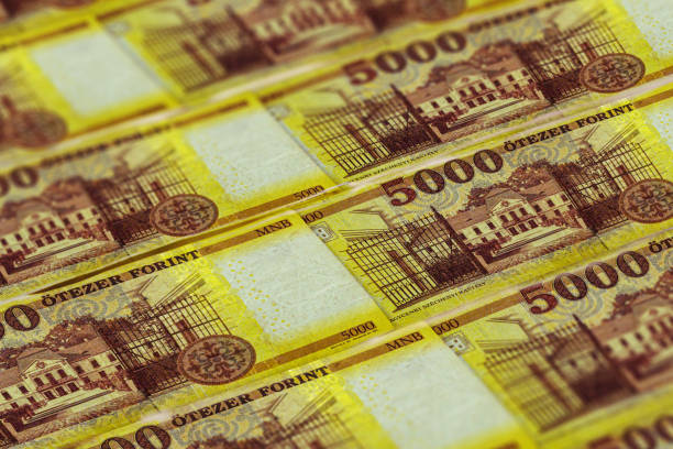istock HUF. Hungary currency background. Hungary forints banknotes. Budapest 1193369005
