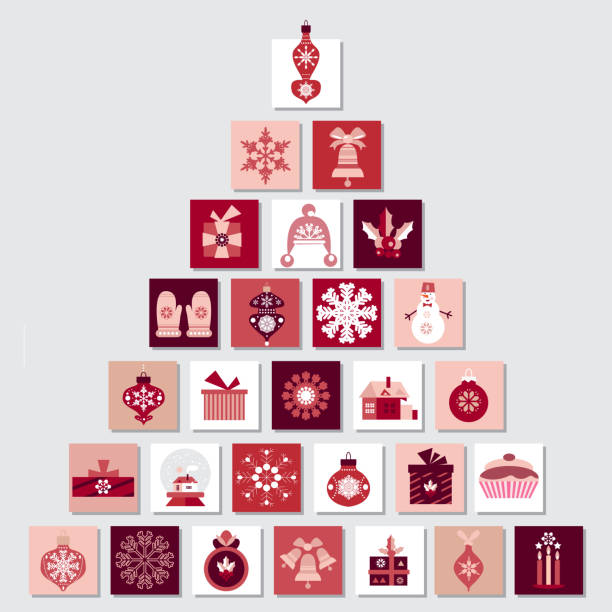 weihnachts-adventskalender 1 - 1 advent stock-grafiken, -clipart, -cartoons und -symbole