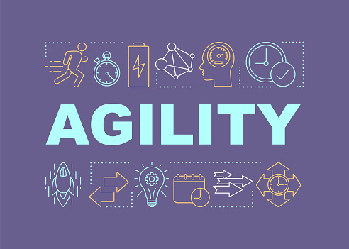 Agility word concepts banner. Timeliness. Time management. Productivity and efficiency. Isolated lettering typography idea with linear icons. Respect deadlines. Vector outline illustration