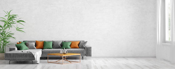 istock Interior design of modern living room with grey sofa and coffee table 3d rendering 1193373551