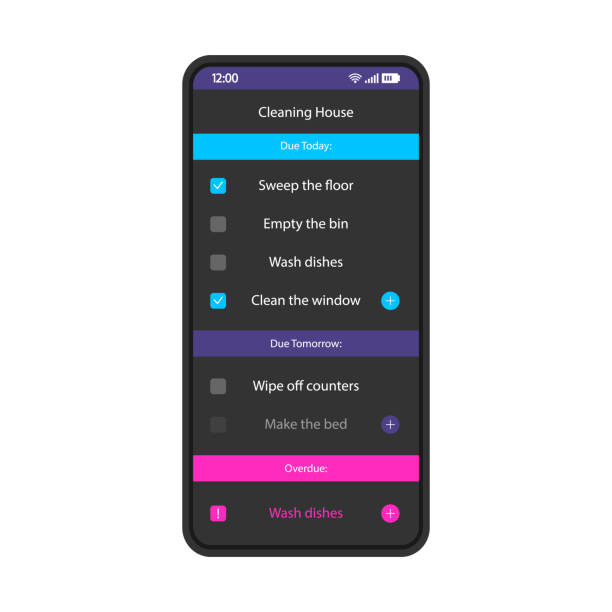 шаблон вектора �интерфейса смартфона по уборке дома - to do list computer icon checklist communication stock illustrations