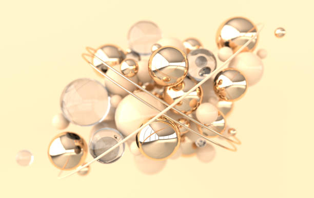 istock Colorful balls 3d rendering. Chaotic spheres geometric abstract background, primitive shapes, minimalistic design, beige and golden colors, glass and metall 1193376357