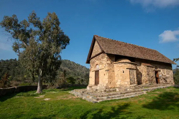 Famous Greek orthodox church of Panagia Asinou at Nikitari village in Cyprus. The church is classified as a world heritage monument and protected by Unesco.