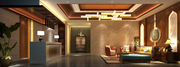 istock 3d render of luxury hotel lobby and reception 1193377814