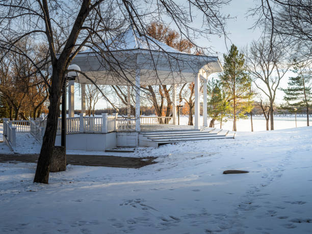 padiglione del lago wascana - saskatchewan regina parliament building wascana lake foto e immagini stock