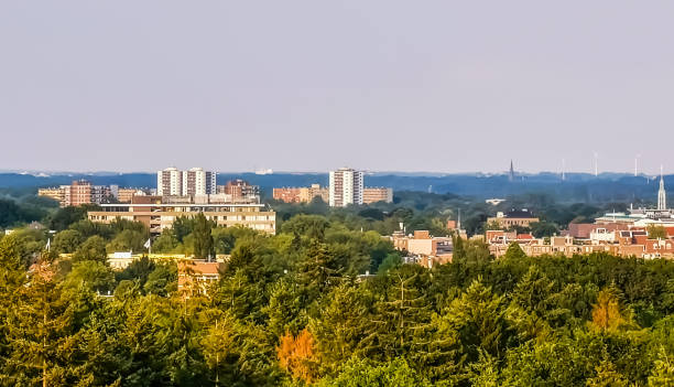 森からのアペルドールンの街のスカイラインビュー、自然の中のオランダの町、オランダ - apeldoorn ストックフォトと画像