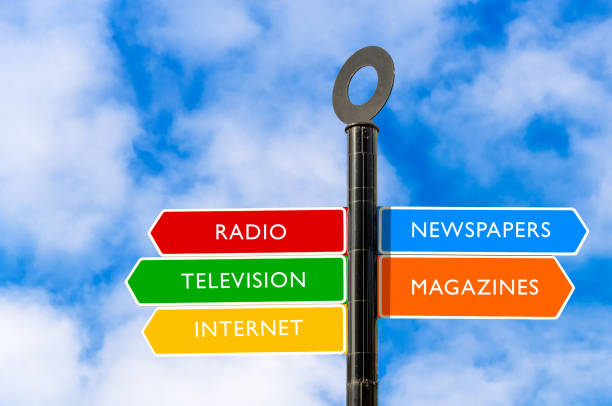 Conceptual signpost about the media with blue sky in background