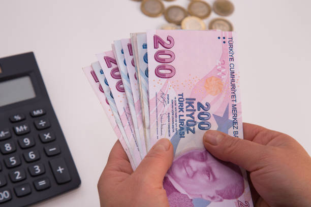 istock Unrecognizable person counting Turkish banknotes 1193389329