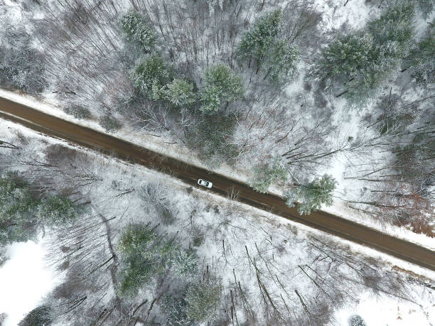 istock Road in the winter forest. Aerial view 1193392574