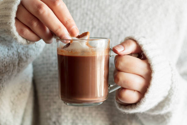 istock Woman hands dipping cookie in hot chocolate 1193394334