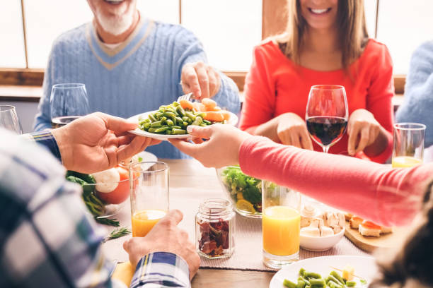 istock Happiness family laughs with jokes and eats healthy write 1193399556