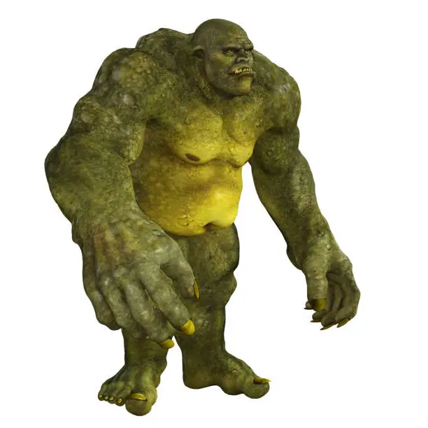 Photo of Large angry Ogre isolated on white, 3d render.