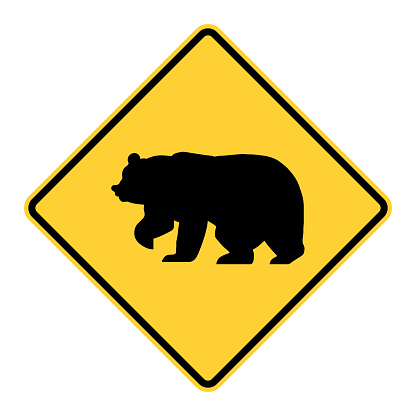 Bear warning road sign