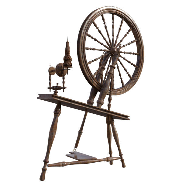 istock Old vintage spinning wheel isolated on white, 3d render. 1193403395