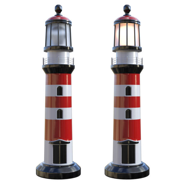 Red and white lighthouse isolated on white background